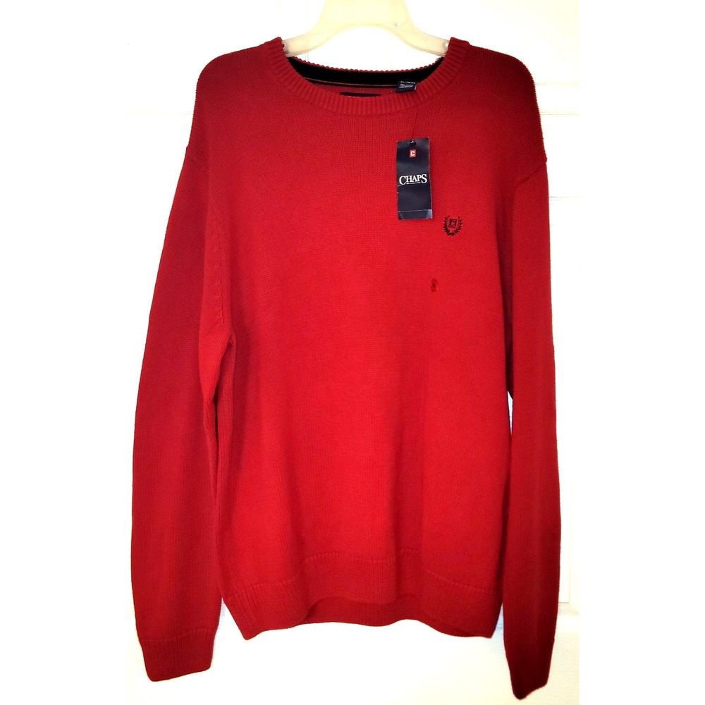 Chaps Classic Crew Neck Sweater Red Men's XL 100% Cotton‎ Pullover NWT